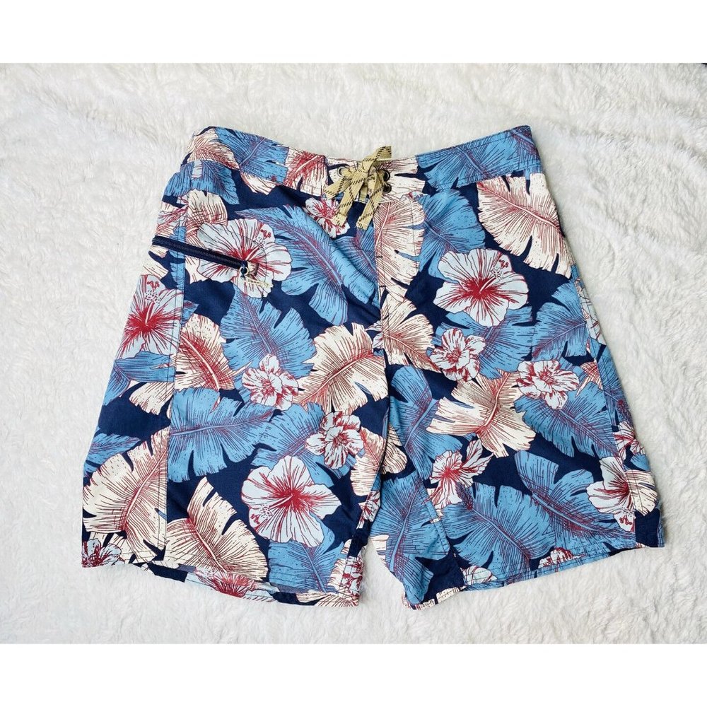 Patagonia 30 Wavefarer Board Shorts Floral Hibiscus Hawaii Tropical Blue Red 9
